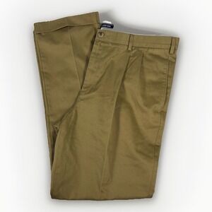 Lands' End Chino Pants Mens 40 Khaki Cotton Pleated Traditional Fit Straight Leg